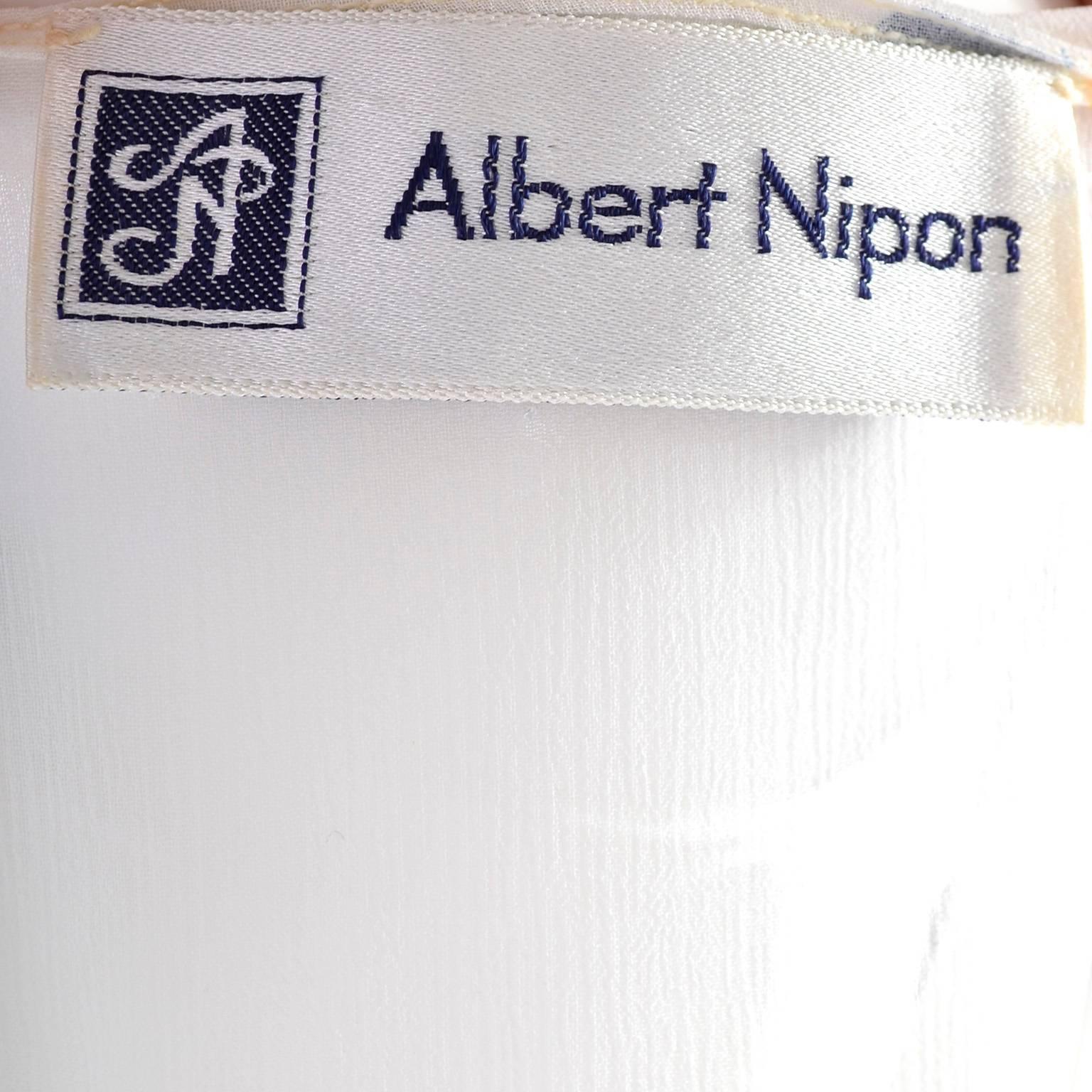 1970s Albert Nipon Vintage Faux Wrap Style Dress in Bold Sheer Floral Print  1