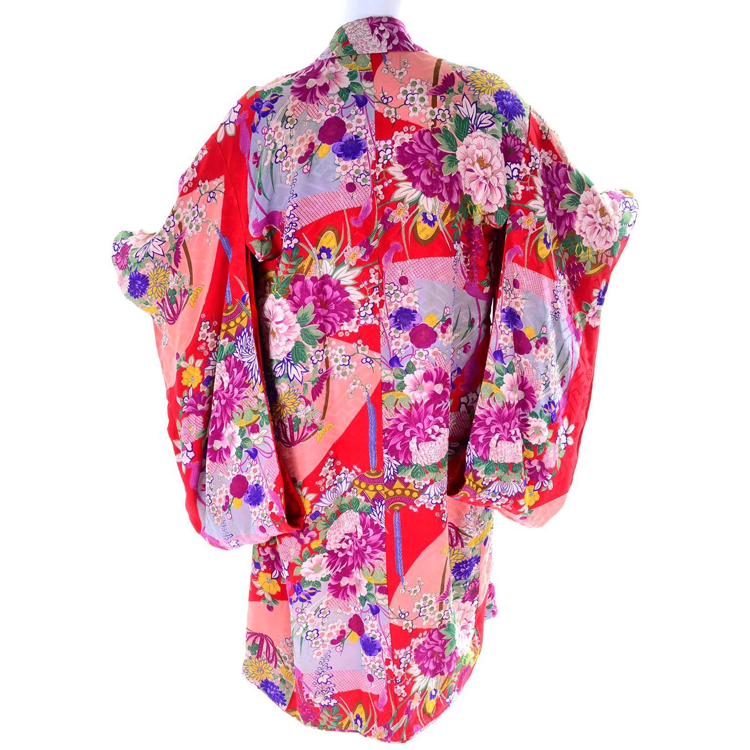 red floral kimono robe