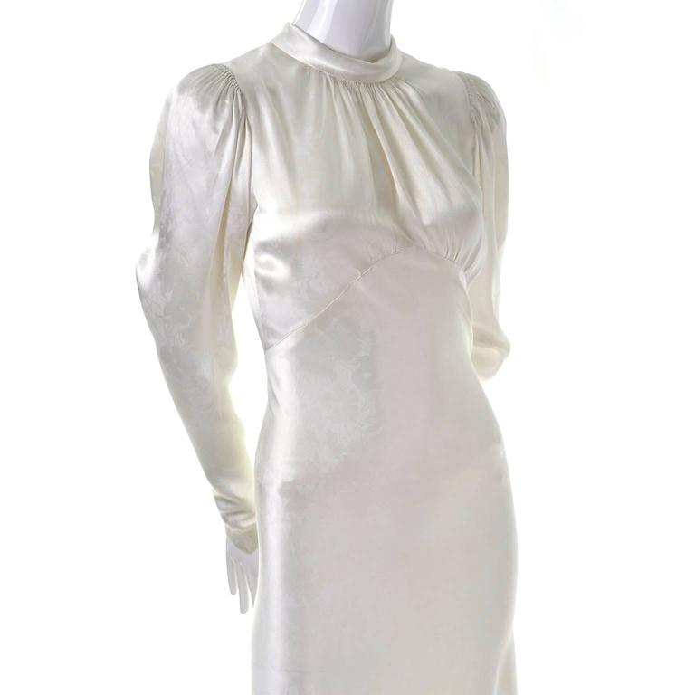 1930s Vintage Ivory Silk Satin Wedding Dress with Train and High Neck at 1stdibs