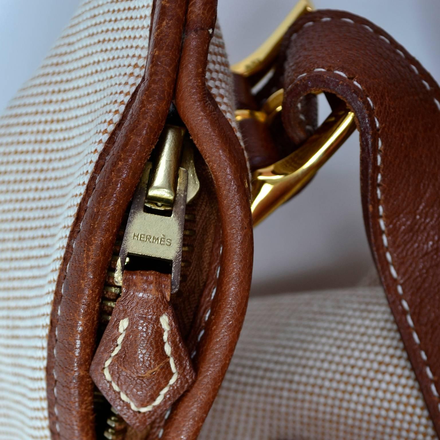 Hermes Massai Cut Handbag in Beige Canvas With Full Leather Lining and ...