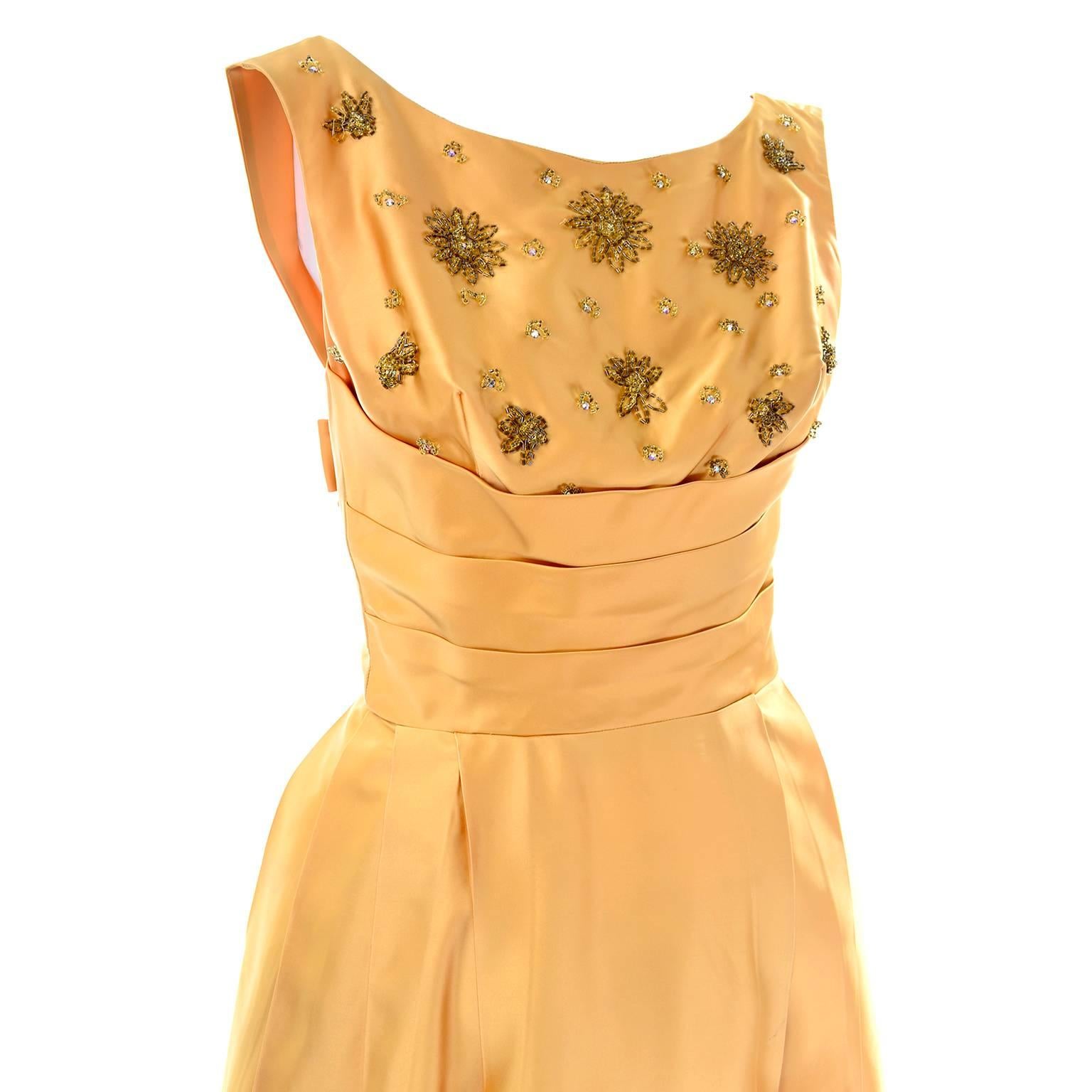 Women's Will Steinman Vintage Gold Beaded Formal Evening Gown Dress w/ Shelf Bust XS