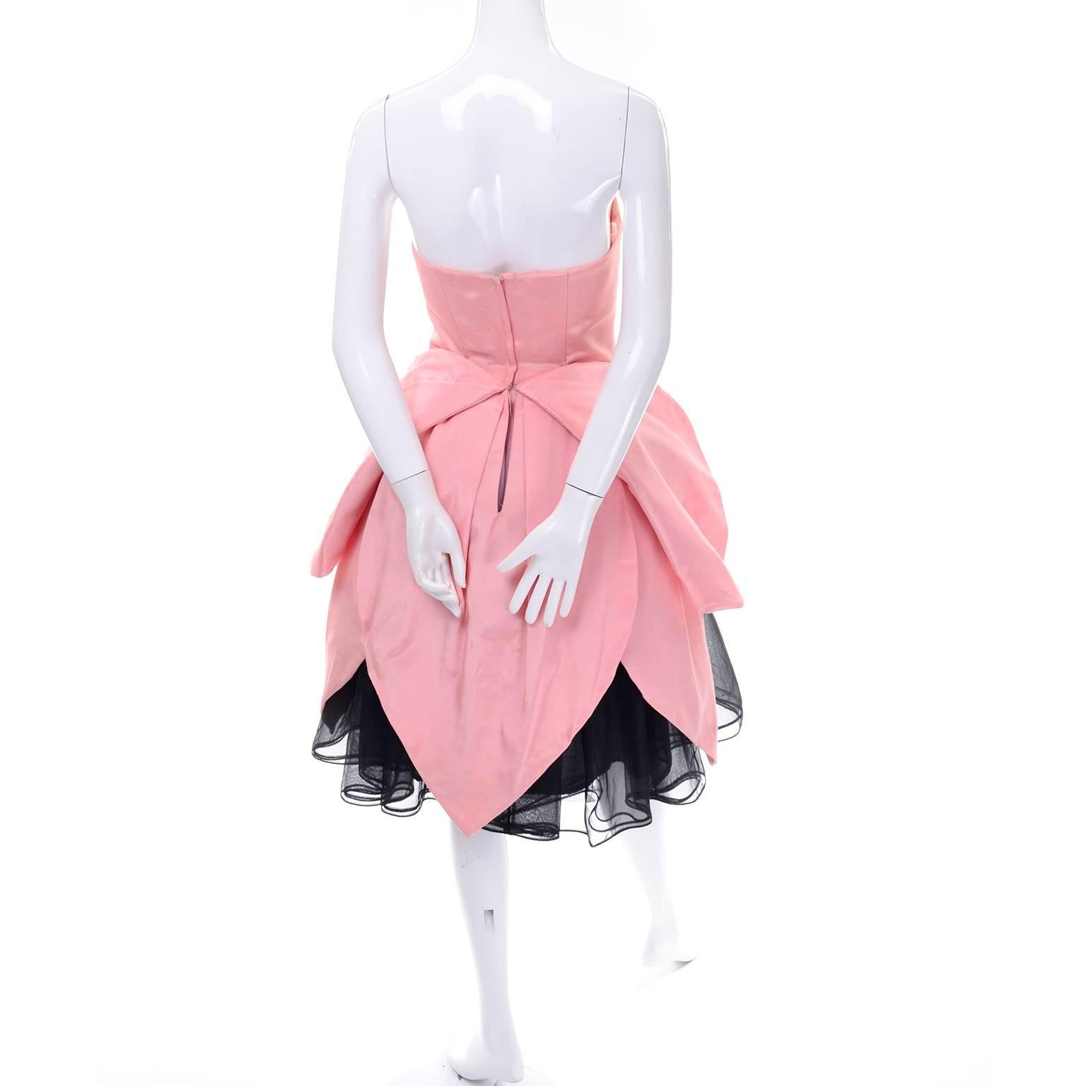 Victor Costa 1980s Bergdorf Goodman Pink & Black Vintage Dress w/ Beading & Bows 1