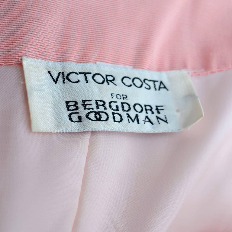 Victor Costa 1980s Bergdorf Goodman Pink & Black Vintage Dress w/ Beading & Bows 4