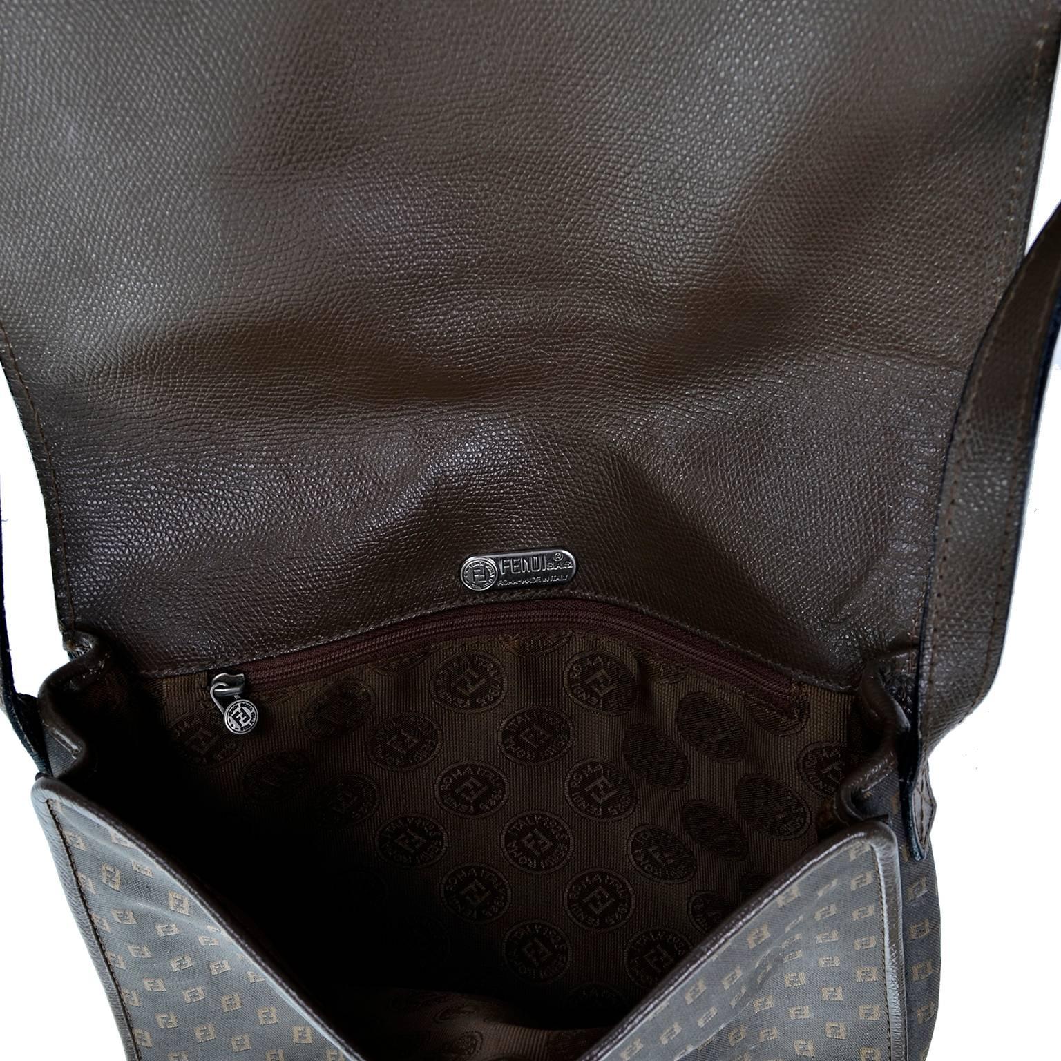 Women's Vintage Fendi SAS Canvas & Leather Logo Handbag w Adjustable Shoulder Strap