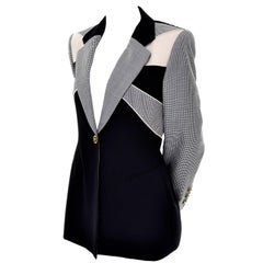 Margaretha Ley Escada Vintage Black Check Wool Blazer Jacket in Size 40
