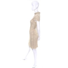 Moschino Cream Sand Lace Short Sleeve Mock T Neck Vintage Dress US Size 6