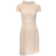 Moschino Cream Sand Lace Short Sleeve Mock T Neck Vintage Dress US Size 6