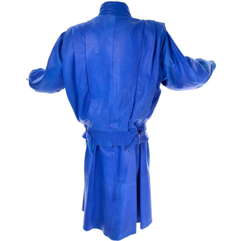 1980s Vintage Blue Soft Leather Oversized Dramatic Jacket and Full ...
