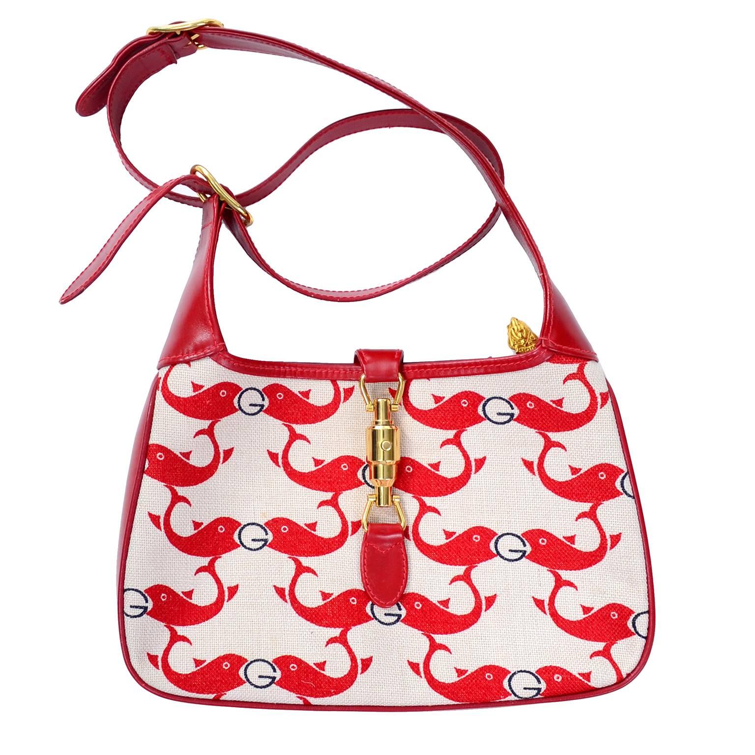 Rare Vintage 1970s Gucci Red Whale or Dolphin Fish Handbag with ...