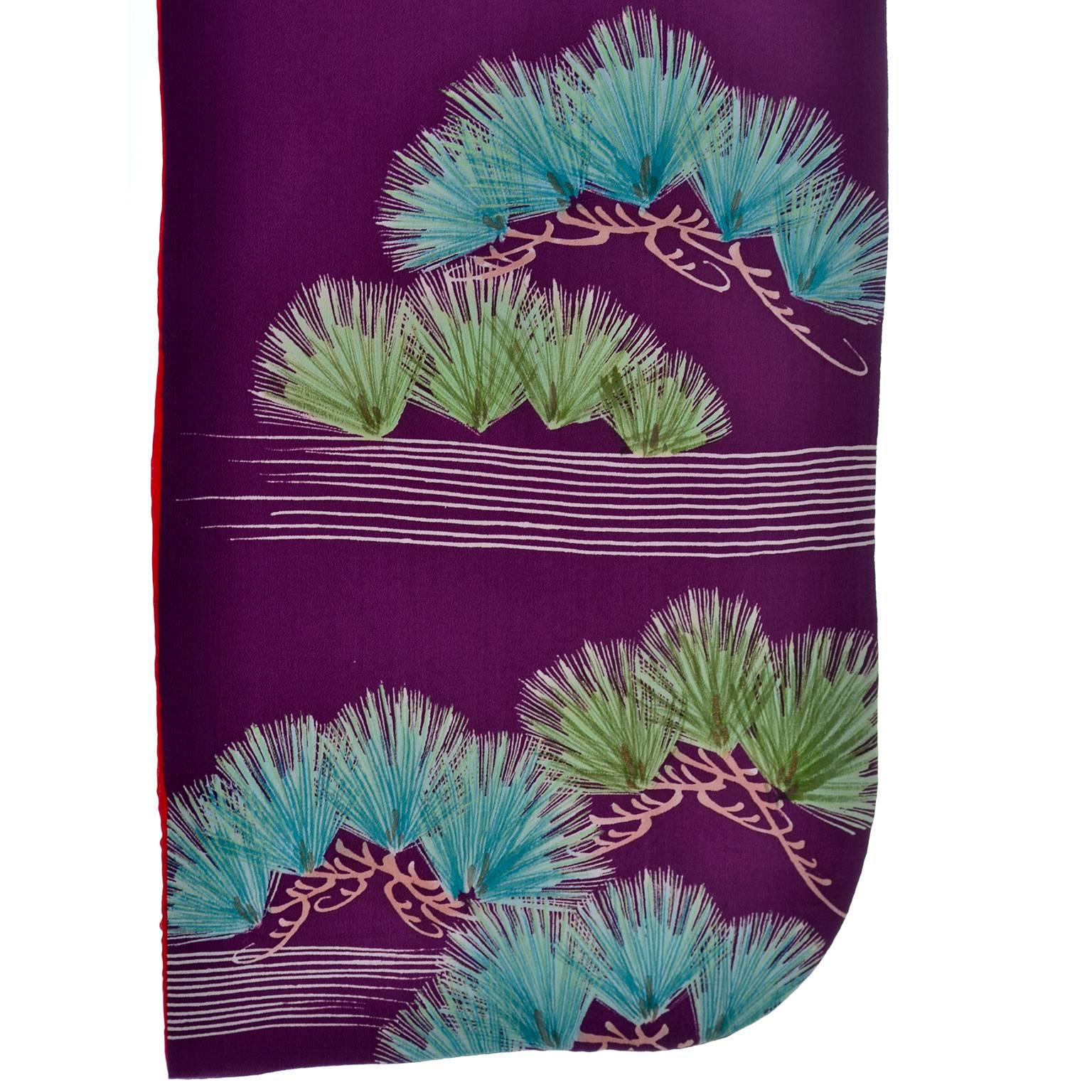 Purple Vintage Silk Kimono Furisode Style Yuzen dyed Pine Trees & Cranes w/ Mons 2