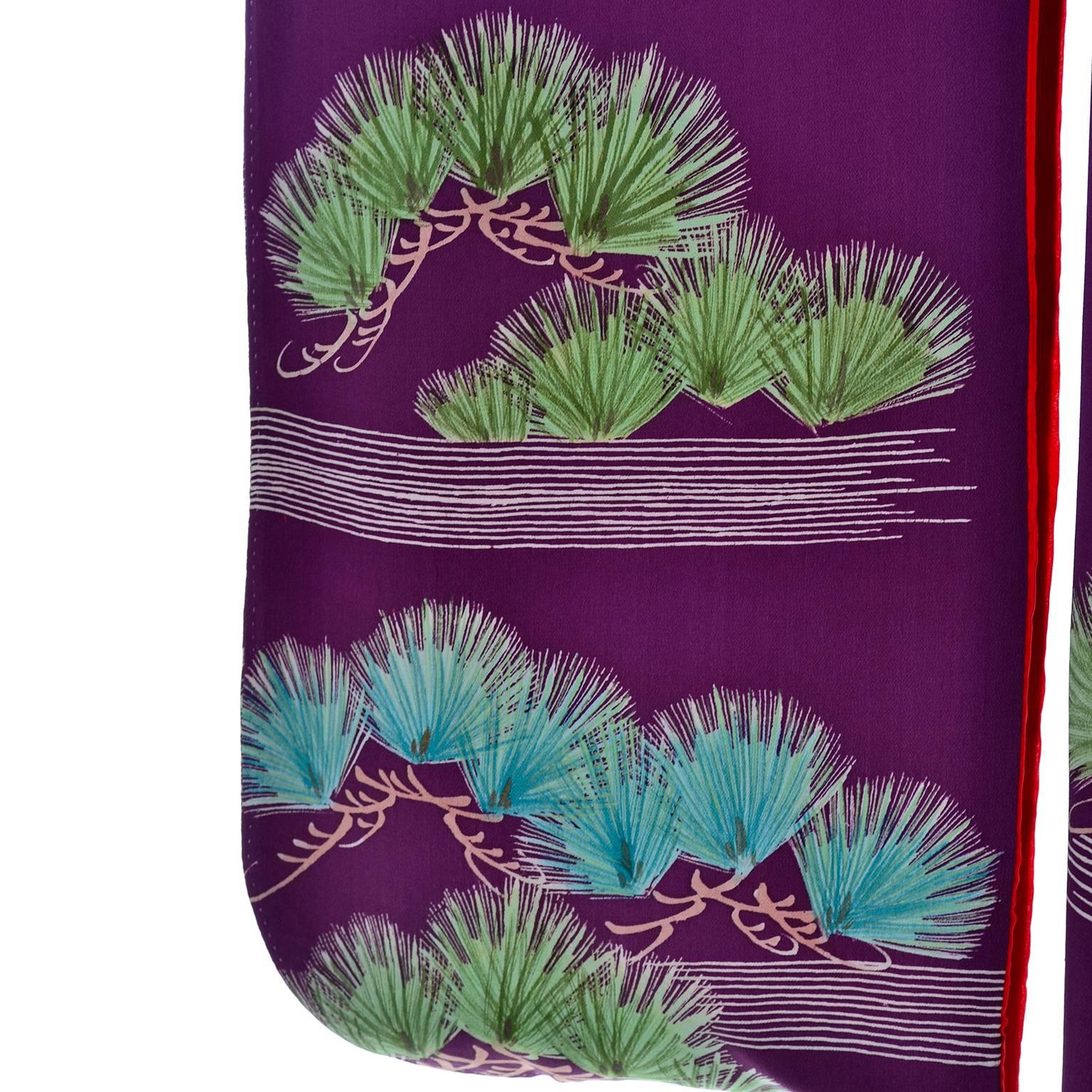 Purple Vintage Silk Kimono Furisode Style Yuzen dyed Pine Trees & Cranes w/ Mons 1