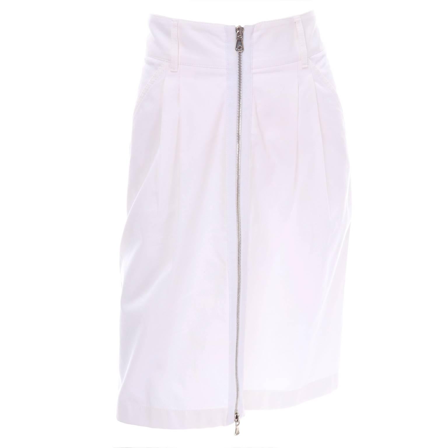 Dolce & Gabbana White Cotton Denim Pencil Skirt W/ Exposed Zipper Size 6 For Sale