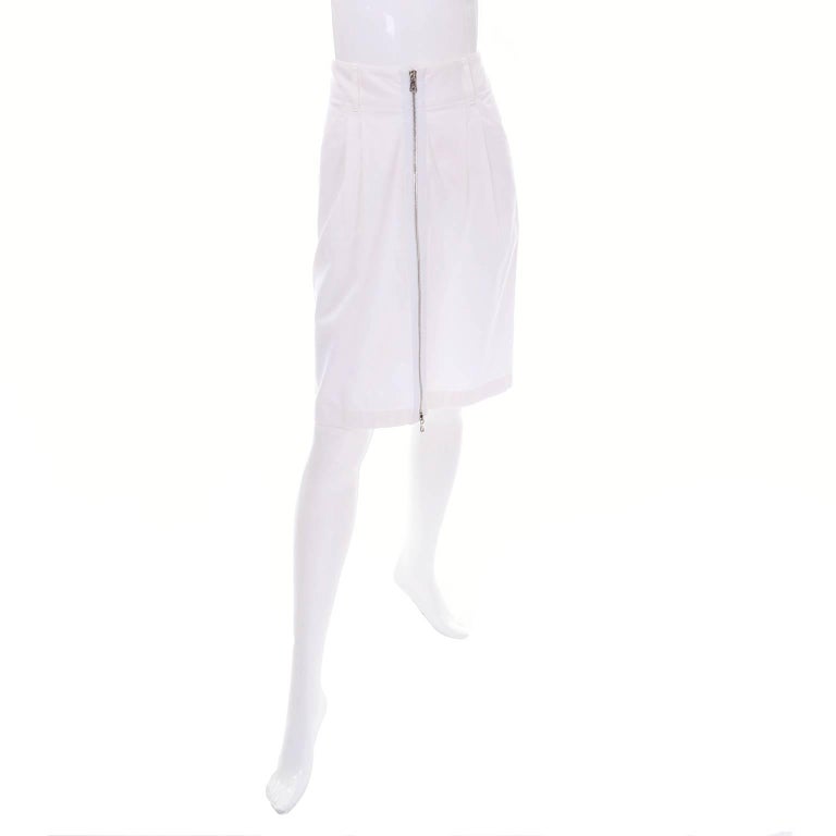 Dolce and Gabbana White Cotton Denim Pencil Skirt W/ Exposed Zipper