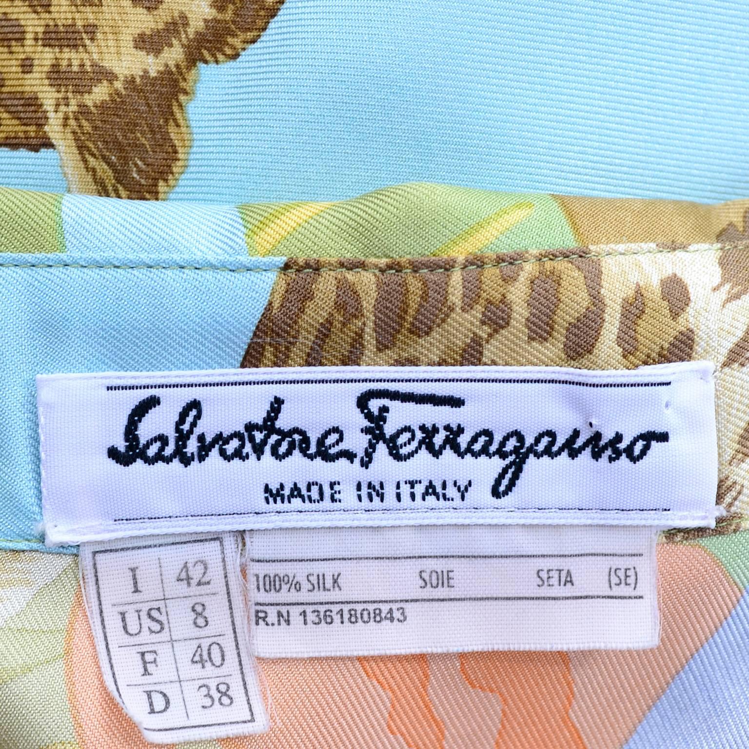 Women's Vintage Salvatore Ferragamo Silk Blouse in Tropical Island Leopard Novelty Print