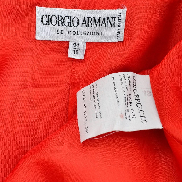 Giorgio Armani Le Collezioni Vintage Orange Red Wool Blazer Size 10 at ...