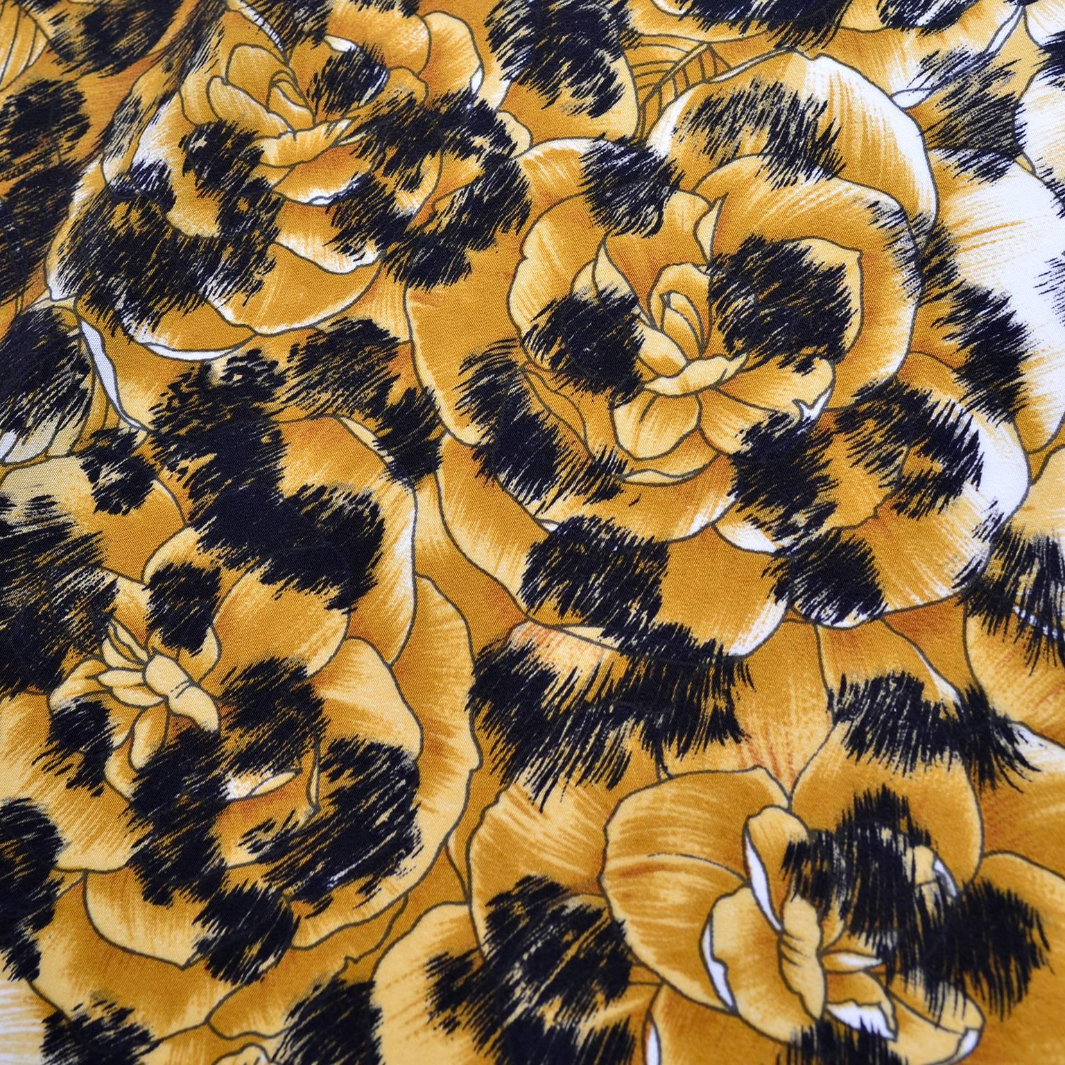 Brown Salvatore Ferragamo Vintage Silk Scarf in Leopard Jungle Print with Red Border