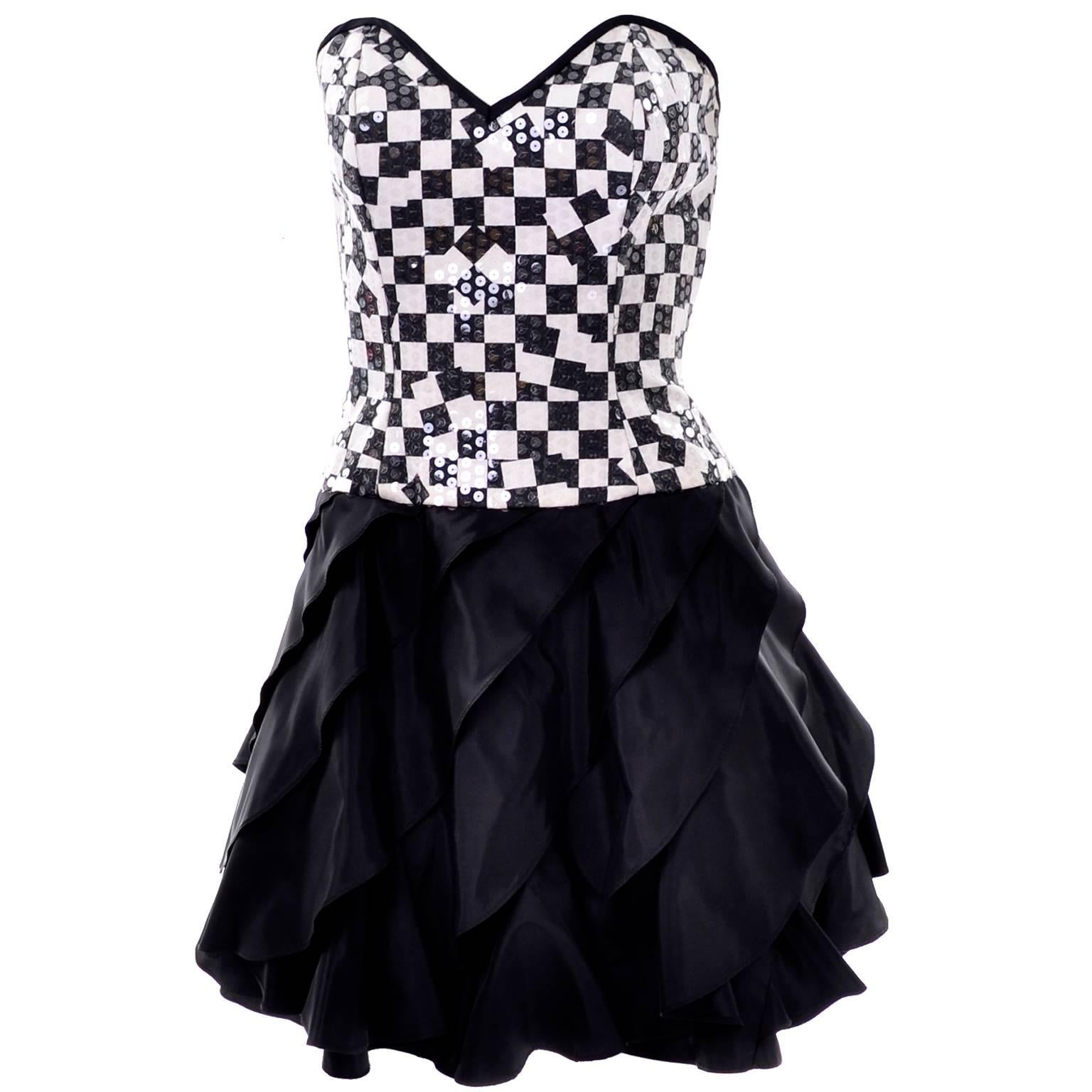 black and white checkered sequin dress