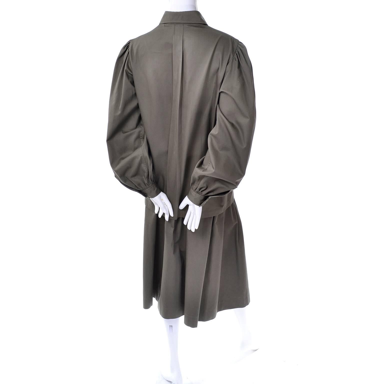 Gray YSL Yves Saint Laurent Vintage Olive Khaki Skirt & Jacket Safari Inspired Suit