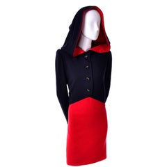 1980s Vintage Red & Black Givenchy Haute Couture Dress with Hood 5