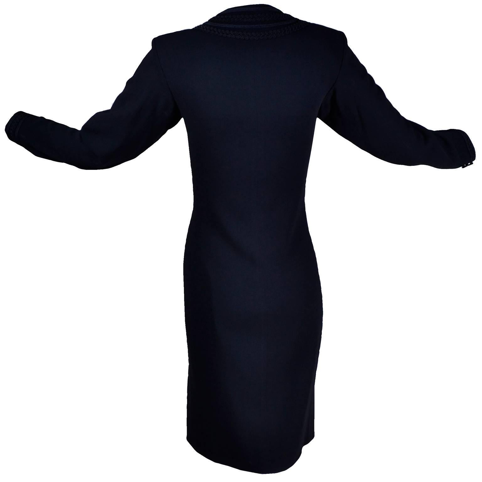 YSL Vintage Yves Saint Laurent Black Dress W/ Braided Soutache Trim 8/10 1