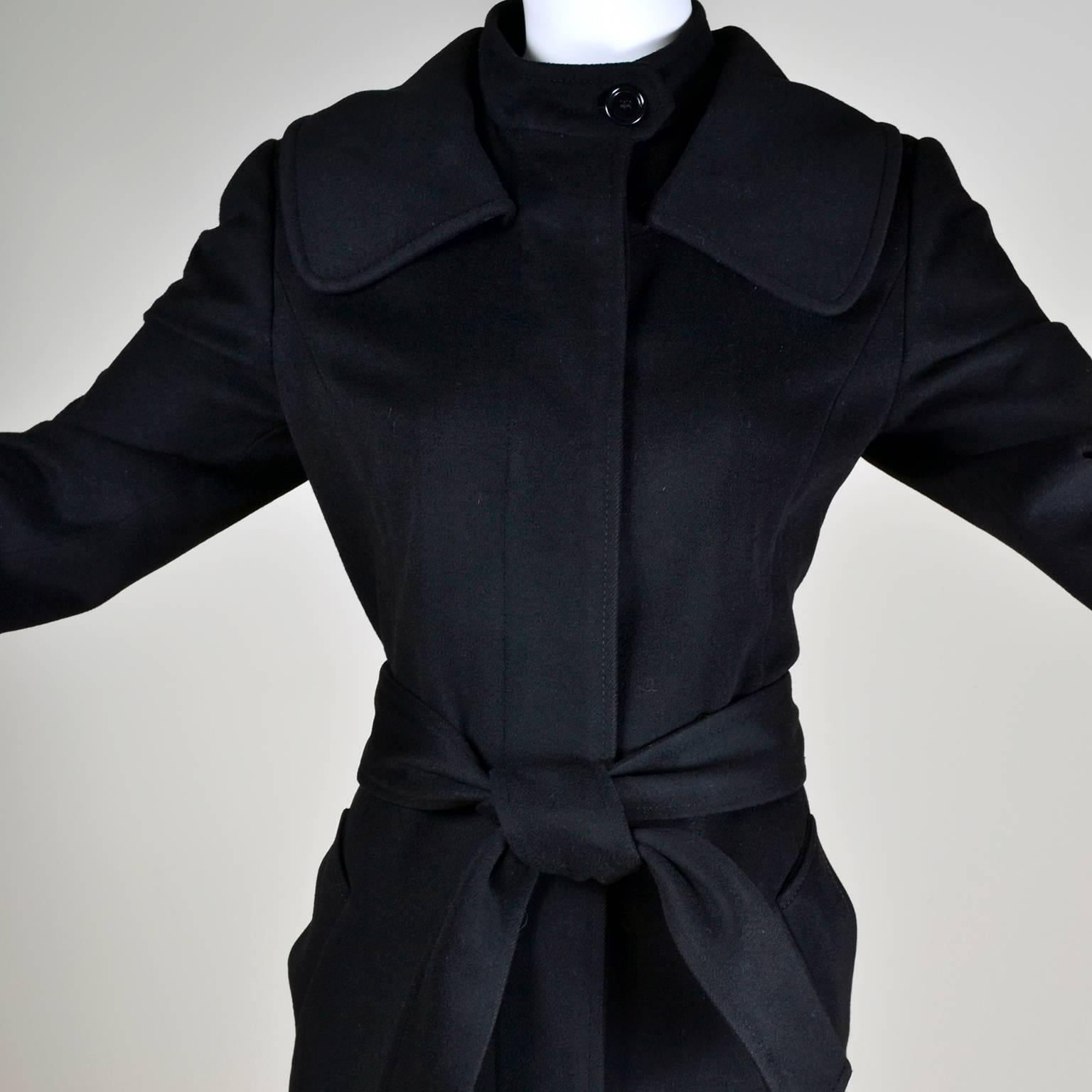 Dolce & Gabbana Vintage Black Cashmere & Wool Coat With Belt 8/10 1
