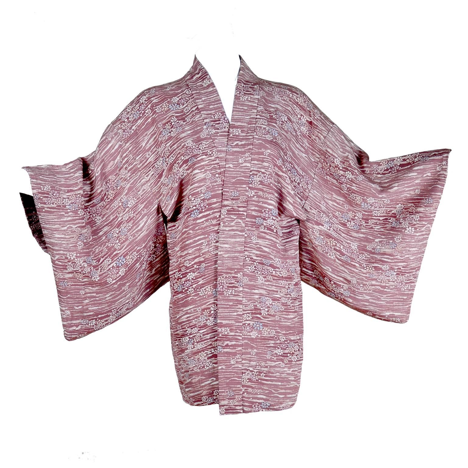 1930s Vintage Kimono Japanese Cherry Blossom Haori Jacket in Hand Dyed Silk