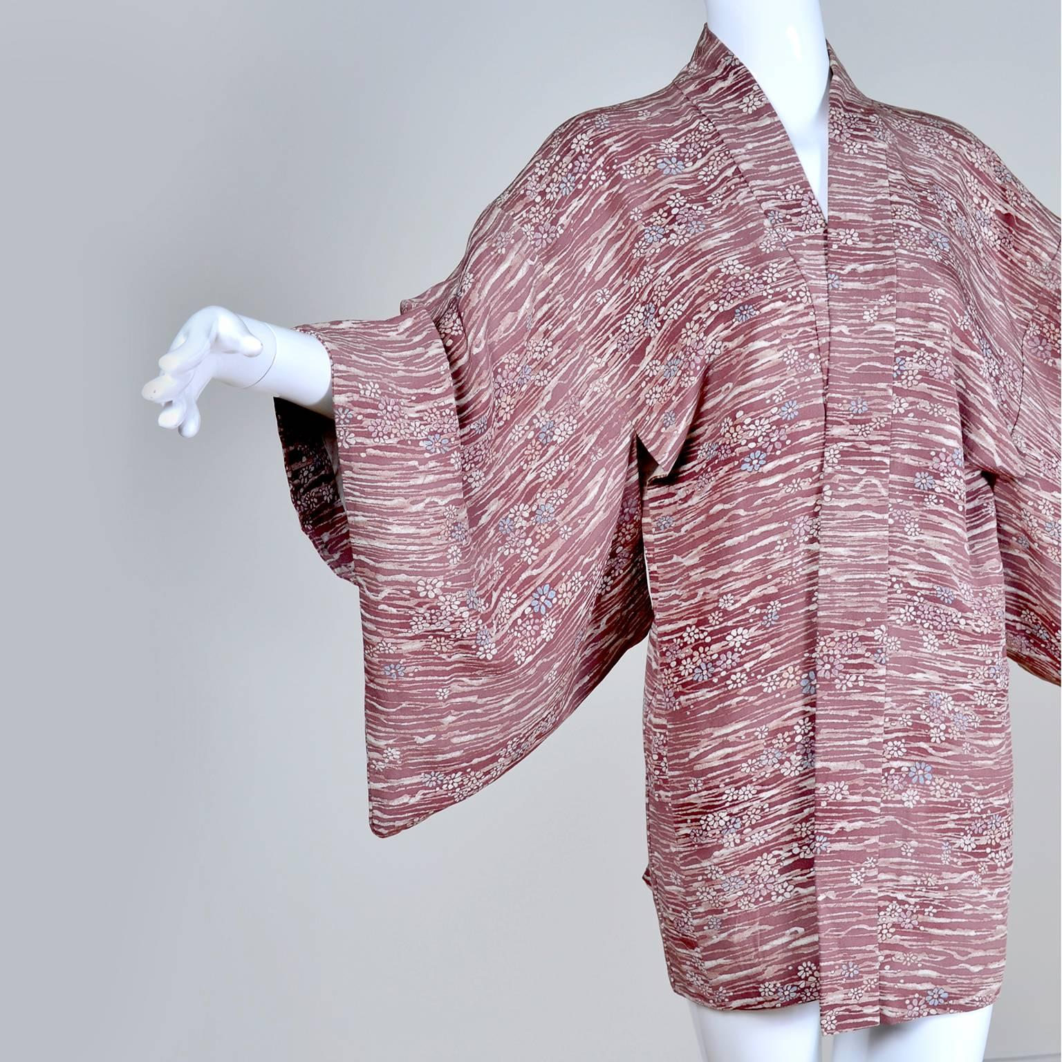Brown 1930s Vintage Kimono Japanese Cherry Blossom Haori Jacket in Hand Dyed Silk