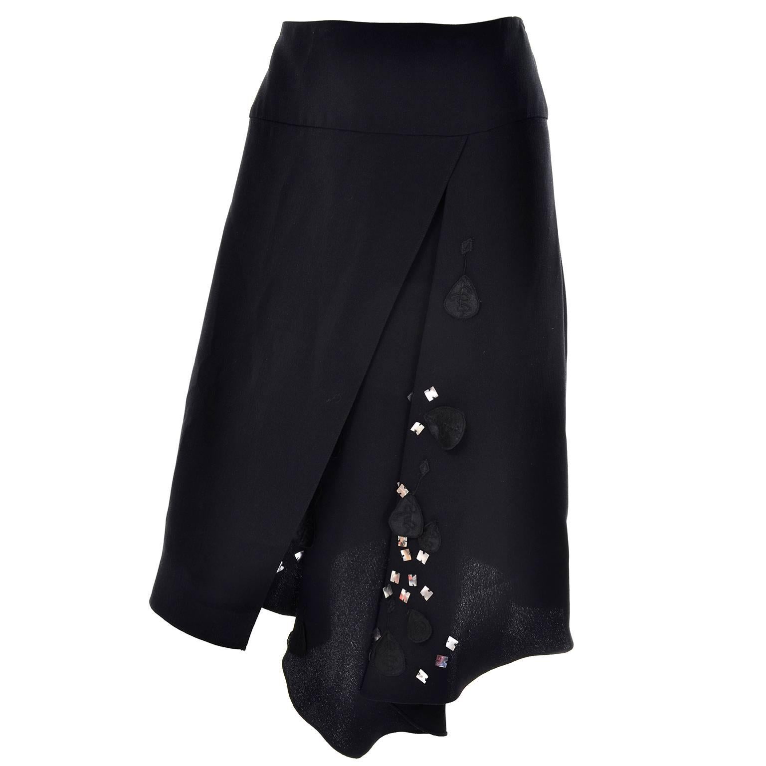 Christian Lacroix Vintage Black Silk & Rayon Skirt W/ Sequins & Appliques 10/12 1