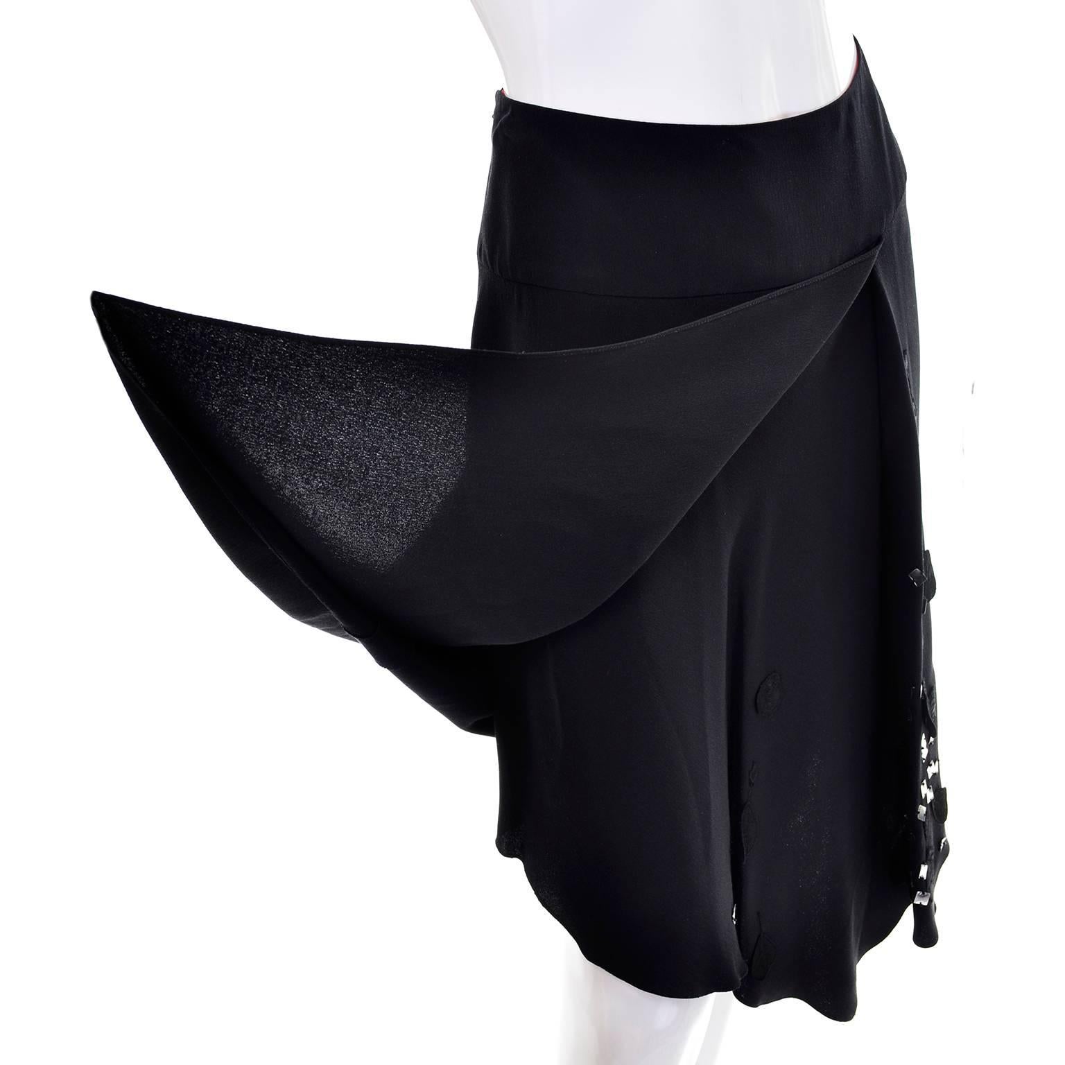 Women's Christian Lacroix Vintage Black Silk & Rayon Skirt W/ Sequins & Appliques 10/12