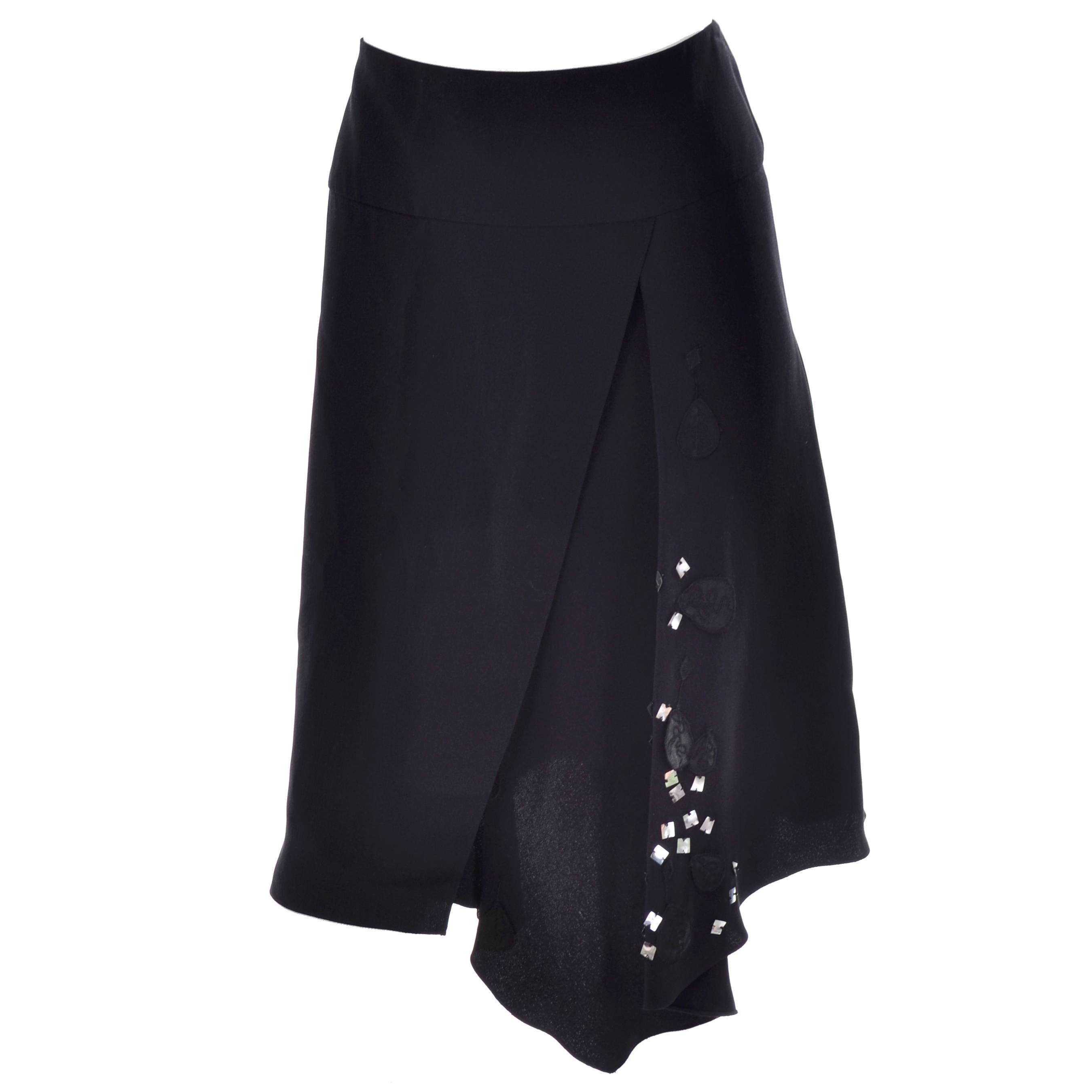 Christian Lacroix Vintage Black Silk & Rayon Skirt W/ Sequins & Appliques 10/12