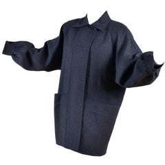 Gray Wool Vintage Ferragamo Coat 1980s Oversized Jacket Size 42 w/ Pockets 3