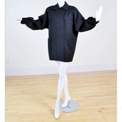 Vintage Salvatore Ferragamo Coat 1980s Oversized Gray Wool Jacket W Pockets