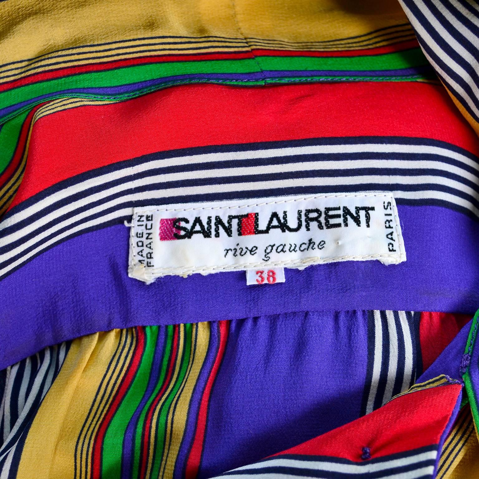 1982 Yves Saint Laurent YSL Documented Vintage Multi Colored Striped Silk Dress 5