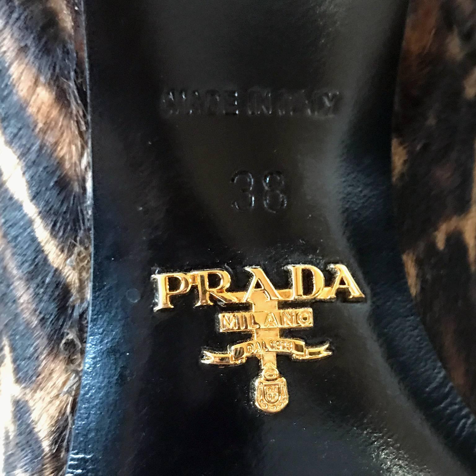 Pointed Toe Prada Leopard Print Fur Boots or Booties in Size 38 W/ Kitten Heels 1