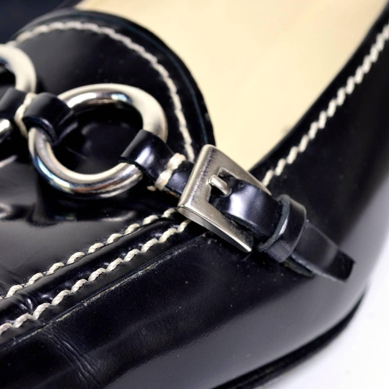 prada block heel leather loafers