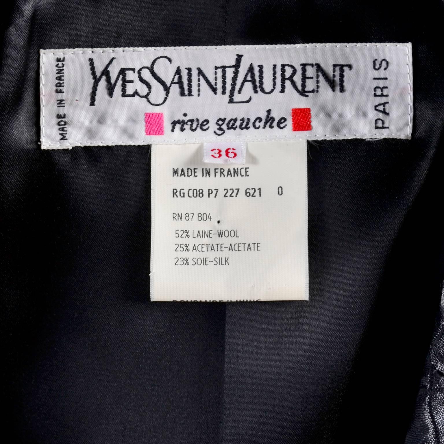 YSL Yves Saint Laurent Quilted Vintage Dark Silver Jacket Wool Silk Blend Sz 36 1