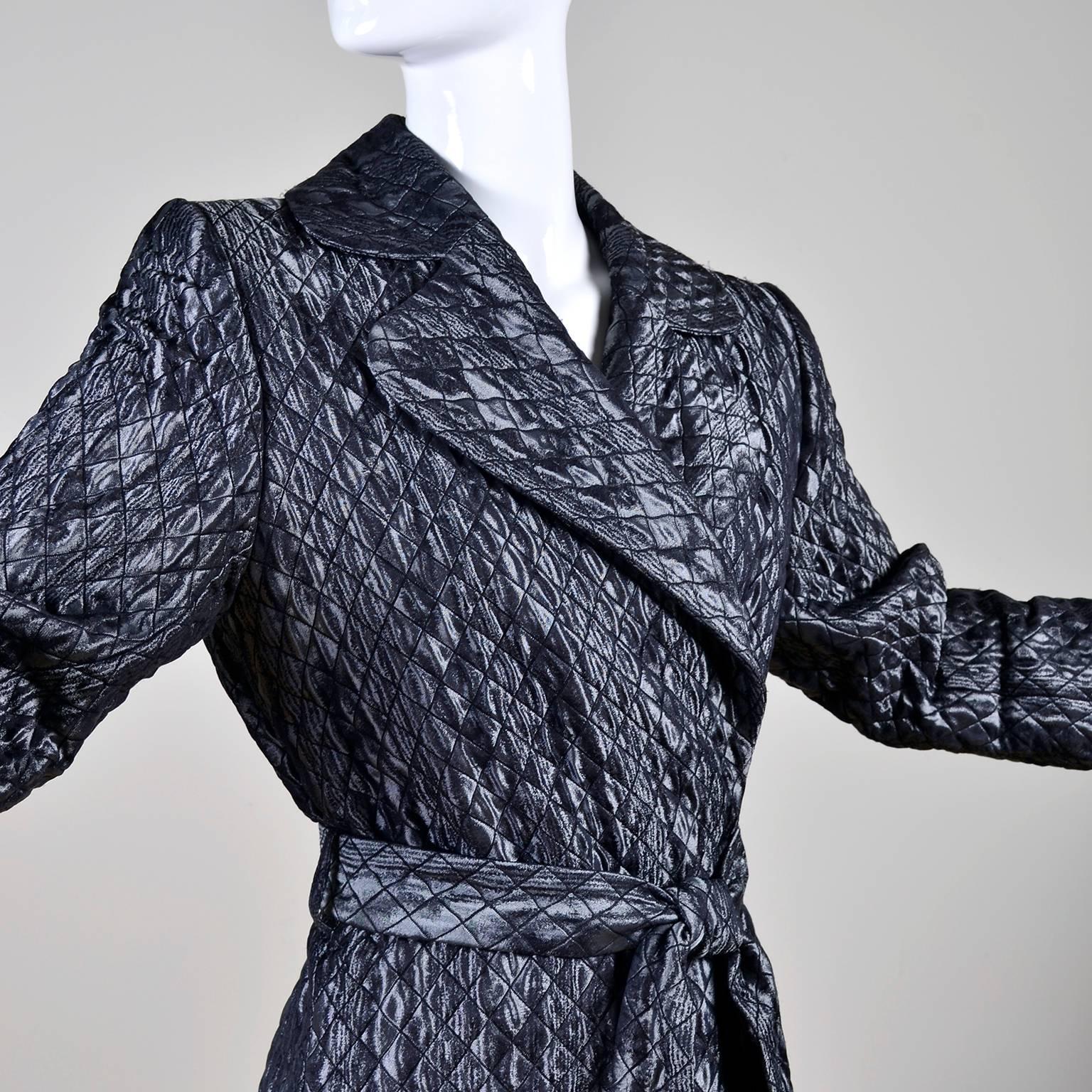 YSL Yves Saint Laurent Quilted Vintage Dark Silver Jacket Wool Silk Blend Sz 36 In Excellent Condition In Portland, OR