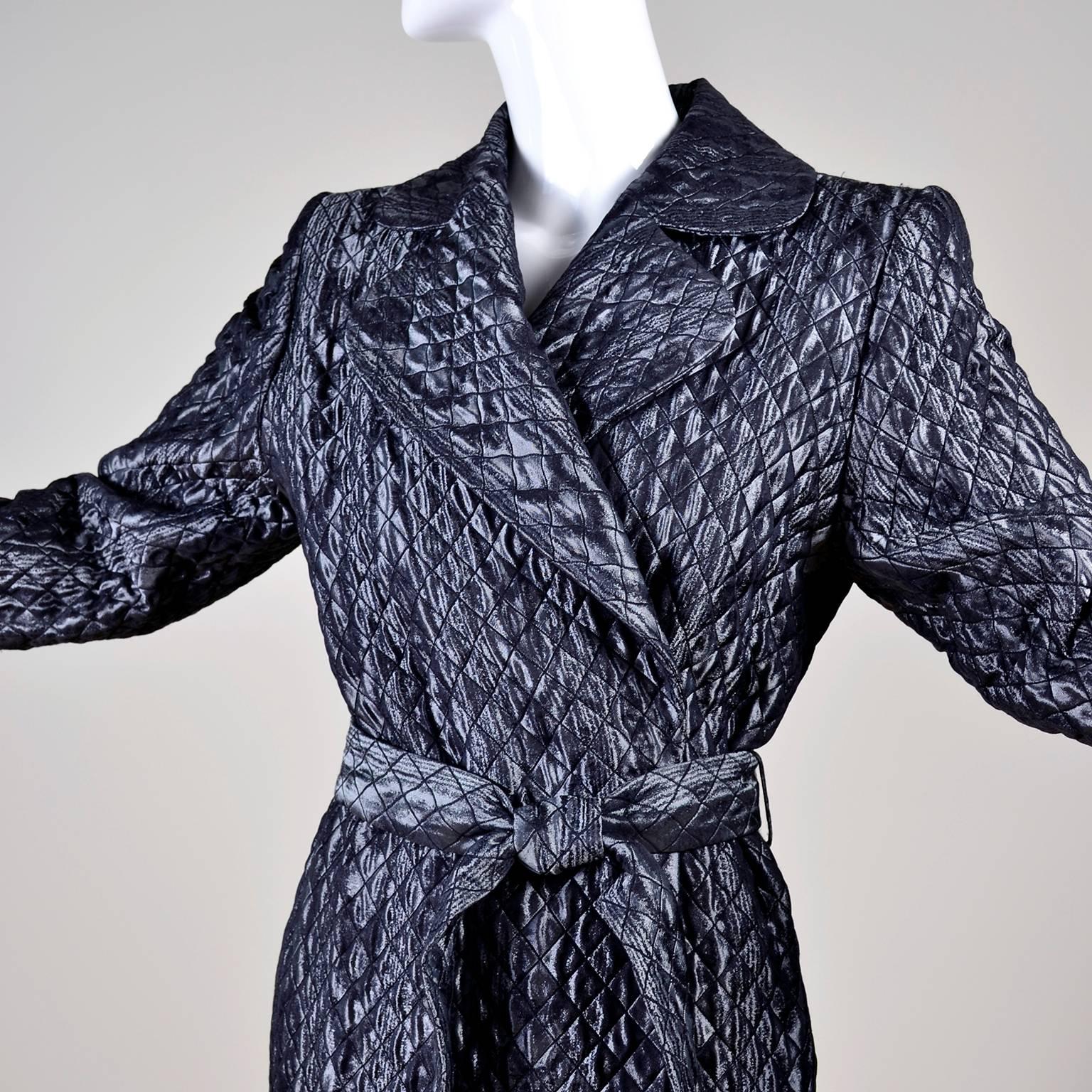 Women's YSL Yves Saint Laurent Quilted Vintage Dark Silver Jacket Wool Silk Blend Sz 36