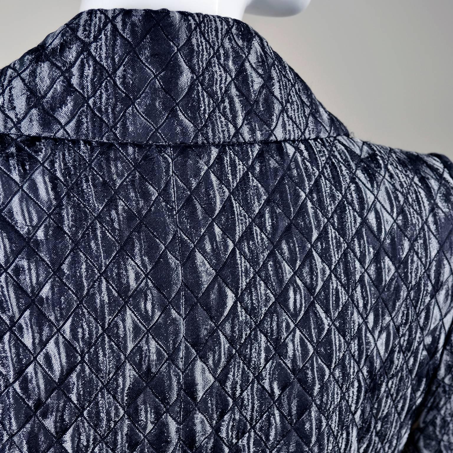 Black YSL Yves Saint Laurent Quilted Vintage Dark Silver Jacket Wool Silk Blend Sz 36