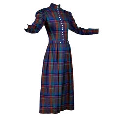 Rare Vintage Ralph Lauren 1980s High Neck Plaid Prairie Style Dress Size 8