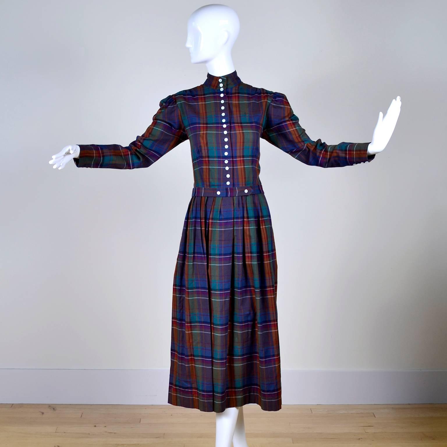 Seltenes Vintage Ralph Lauren 1980er Jahre Kleid mit hohem Halsausschnitt im Prärie-Stil Größe 8 (Schwarz) im Angebot