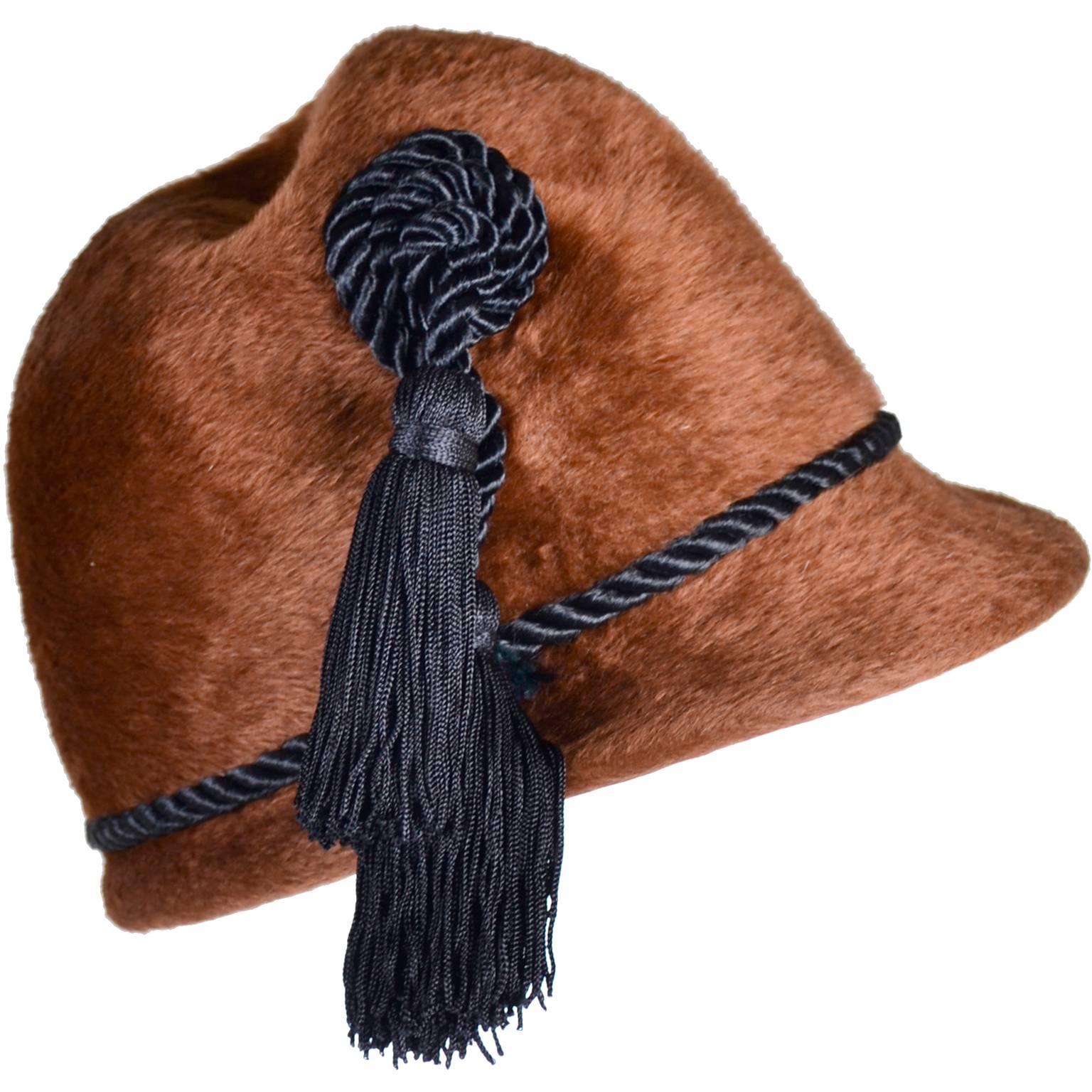 Yves Saint Laurent YSL Vintage Faux Fur Cloche Hat with Tassels, 1970s  In Excellent Condition In Portland, OR