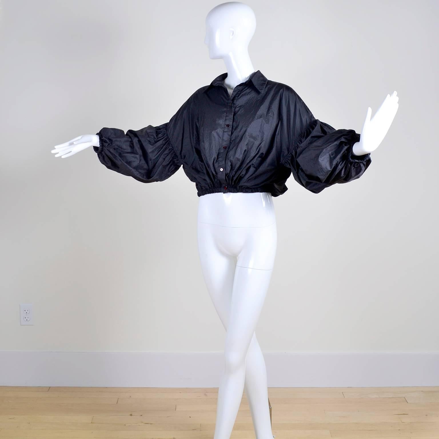 Stella McCartney Black Statement Sleeve Cropped Jacket or Top In Excellent Condition In Portland, OR