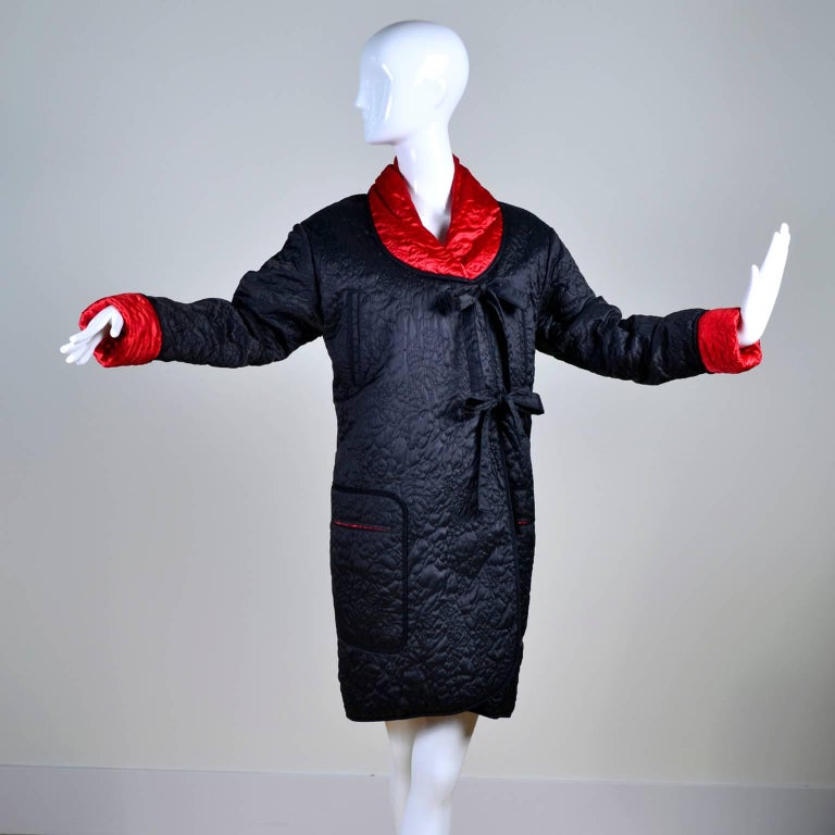 1990s Sonia Rykiel Jacket Reversible Quilted Red & Black Coat With Hood For Sale 1