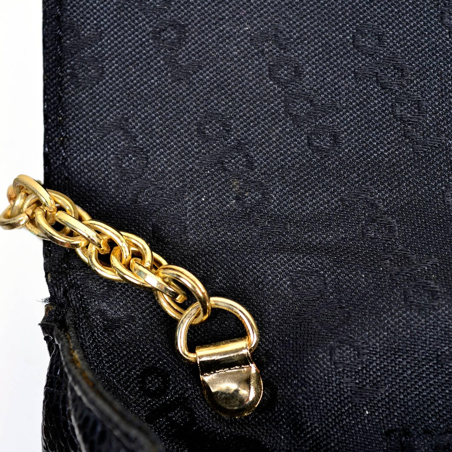 Rodo Italy Vintage Reptile Embossed Black Leather Handbag w/ Rhinestone Clasp In Excellent Condition In Portland, OR