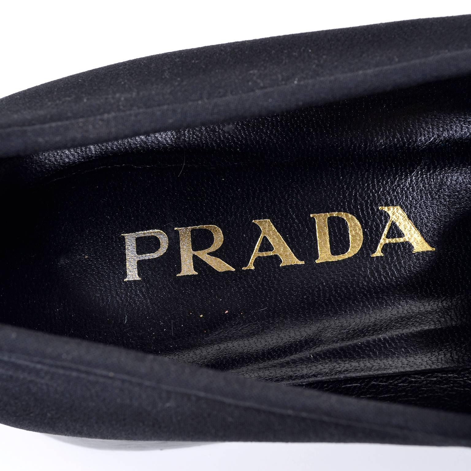 Prada Vintage 1990s Shoes Black Fabric Loafers Size 38 In Excellent Condition In Portland, OR