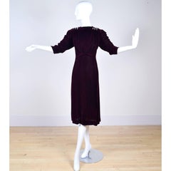Alexanders 1930s Burgundy Velvet Dress With Rhinestone Clips