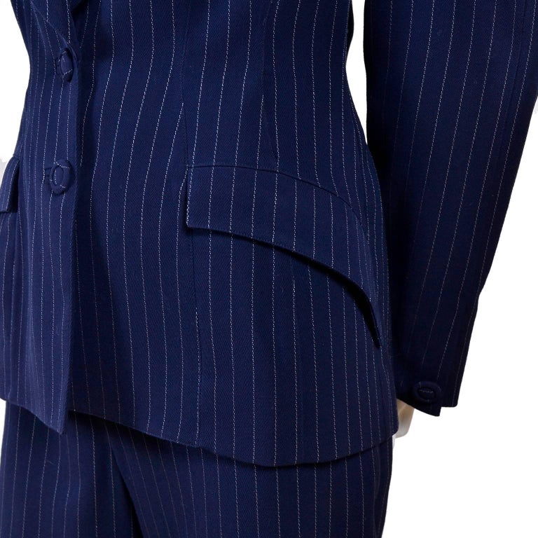 Thierry Mugler Vintage Suit in Pinstripe Dark Navy Blue Wool High Waist ...