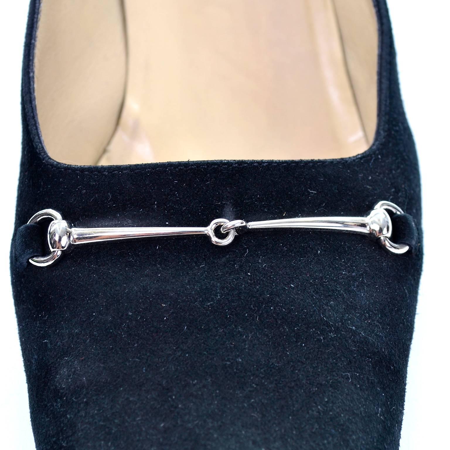 Gucci - Chaussures vintage en daim noir avec mors de cheval, taille 7,5, avec boîte Pour femmes en vente