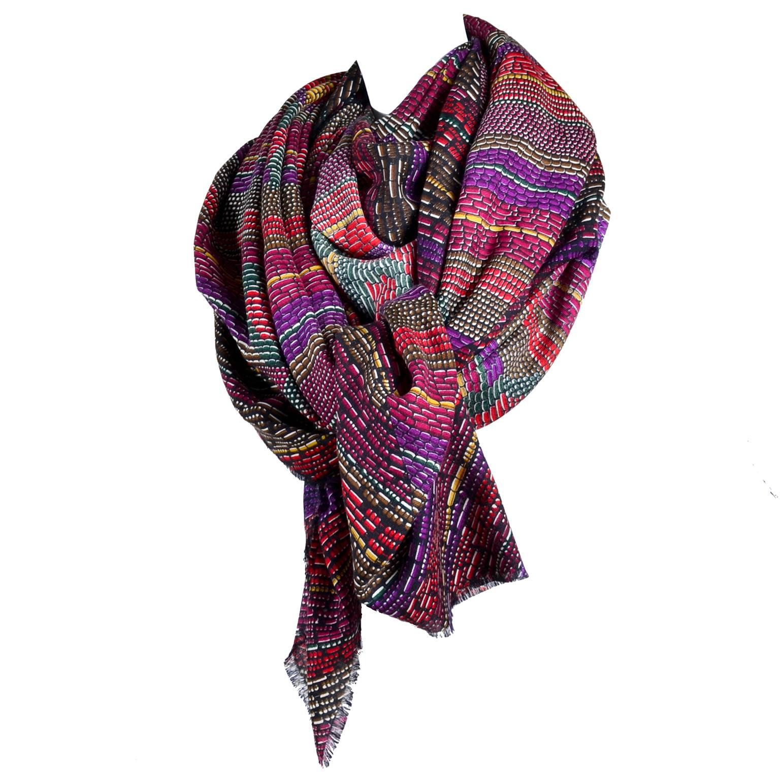 Bottega Veneta Scarf / Wrap in Oversized Wool Silk in Colorful Butterfly Pattern